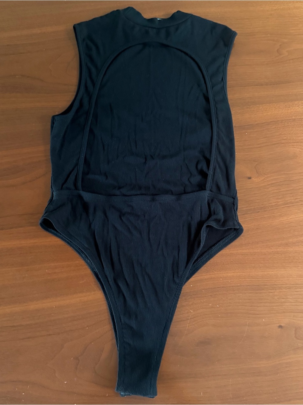 Women’s Black Ribbed One-Piece Bodysuit - Picture 2 of 7